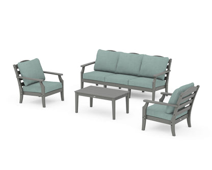 Draper James™ by  POLYWOOD® Savannah 4-Piece Deep Seating Set with Sofa in Slate Grey / Glacier Spa
