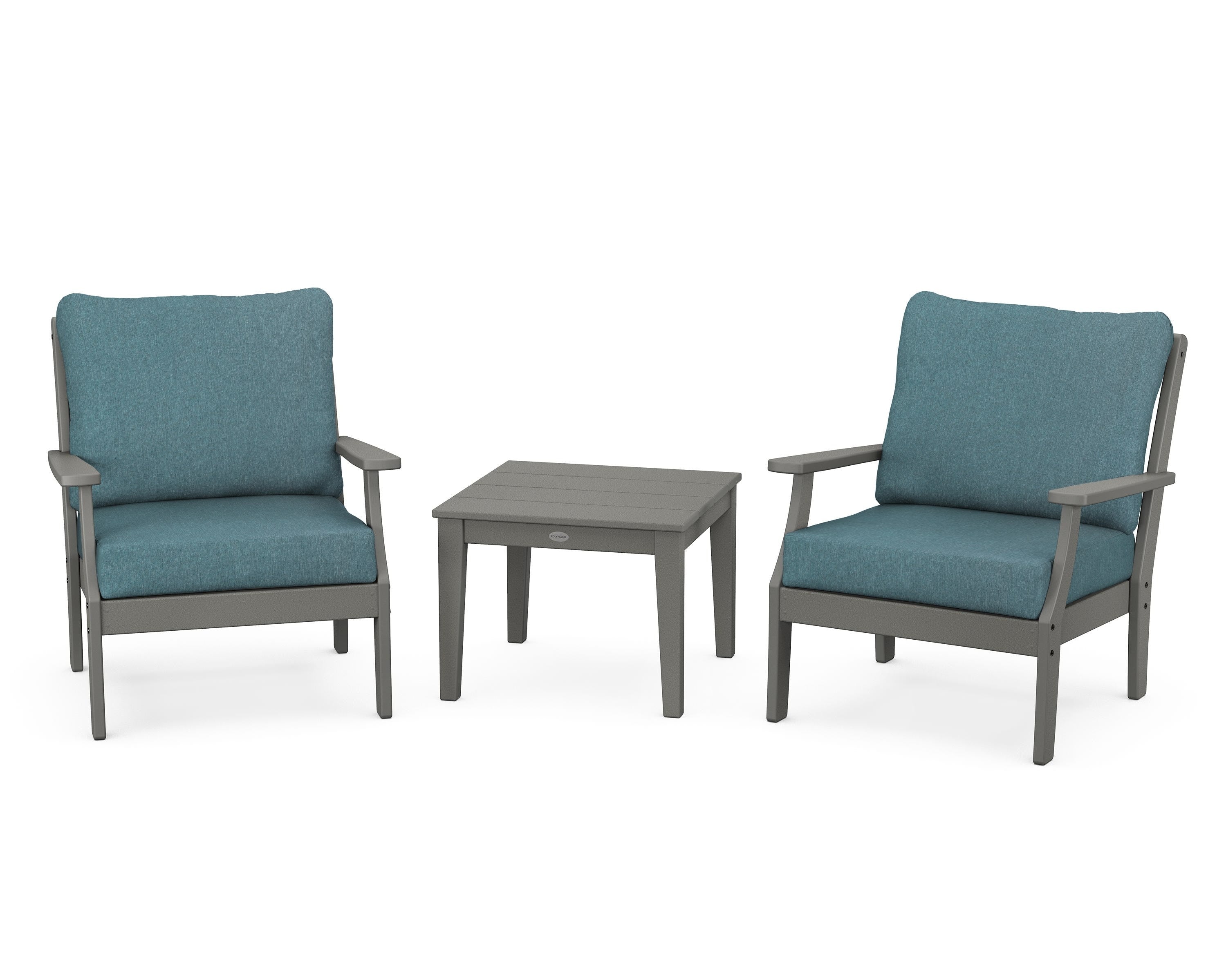 POLYWOOD® Braxton 3-Piece Deep Seating Set in Slate Grey / Ocean Teal