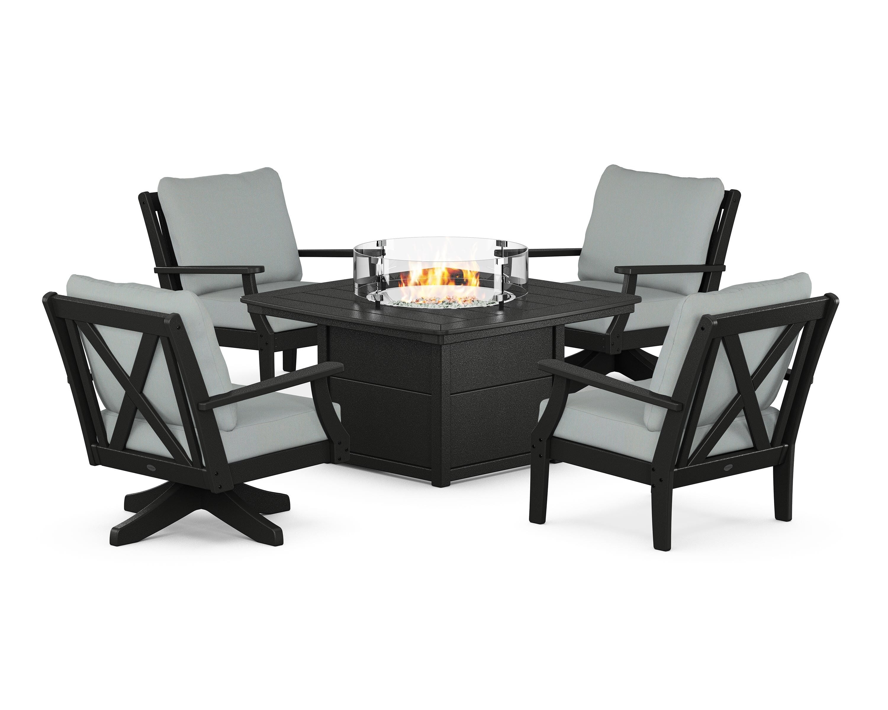POLYWOOD® Braxton 5-Piece Deep Seating Set with Fire Table in Black / Spa
