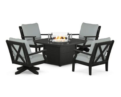 POLYWOOD® Braxton 5-Piece Deep Seating Set with Fire Table in Black / Spa