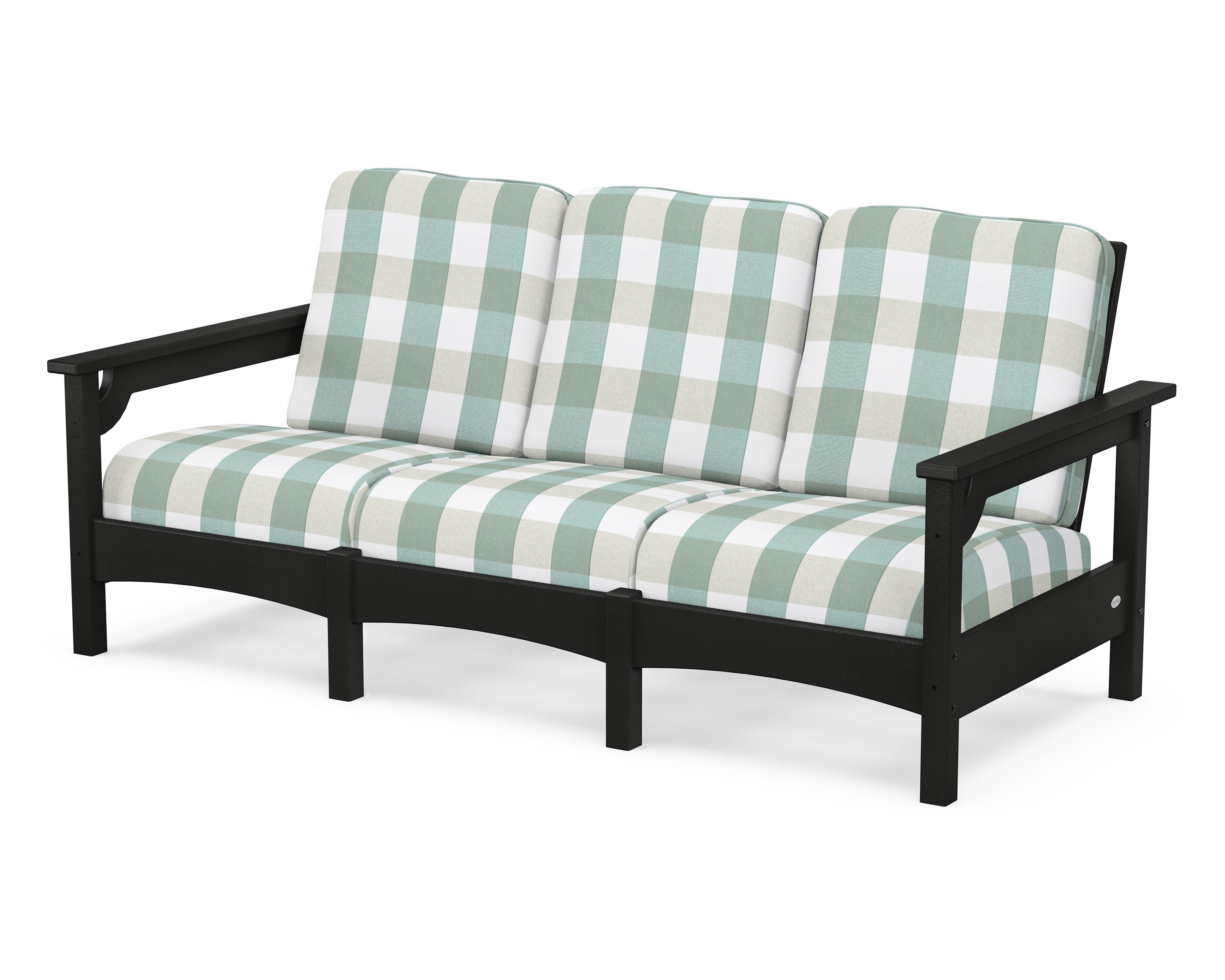 POLYWOOD® Club Sofa in Black / Buffalo Plaid Glacier Spa