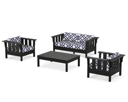 Martha Stewart by POLYWOOD® Acadia 4-Piece Deep Seating Set with Loveseat in Black / Trellis Navy