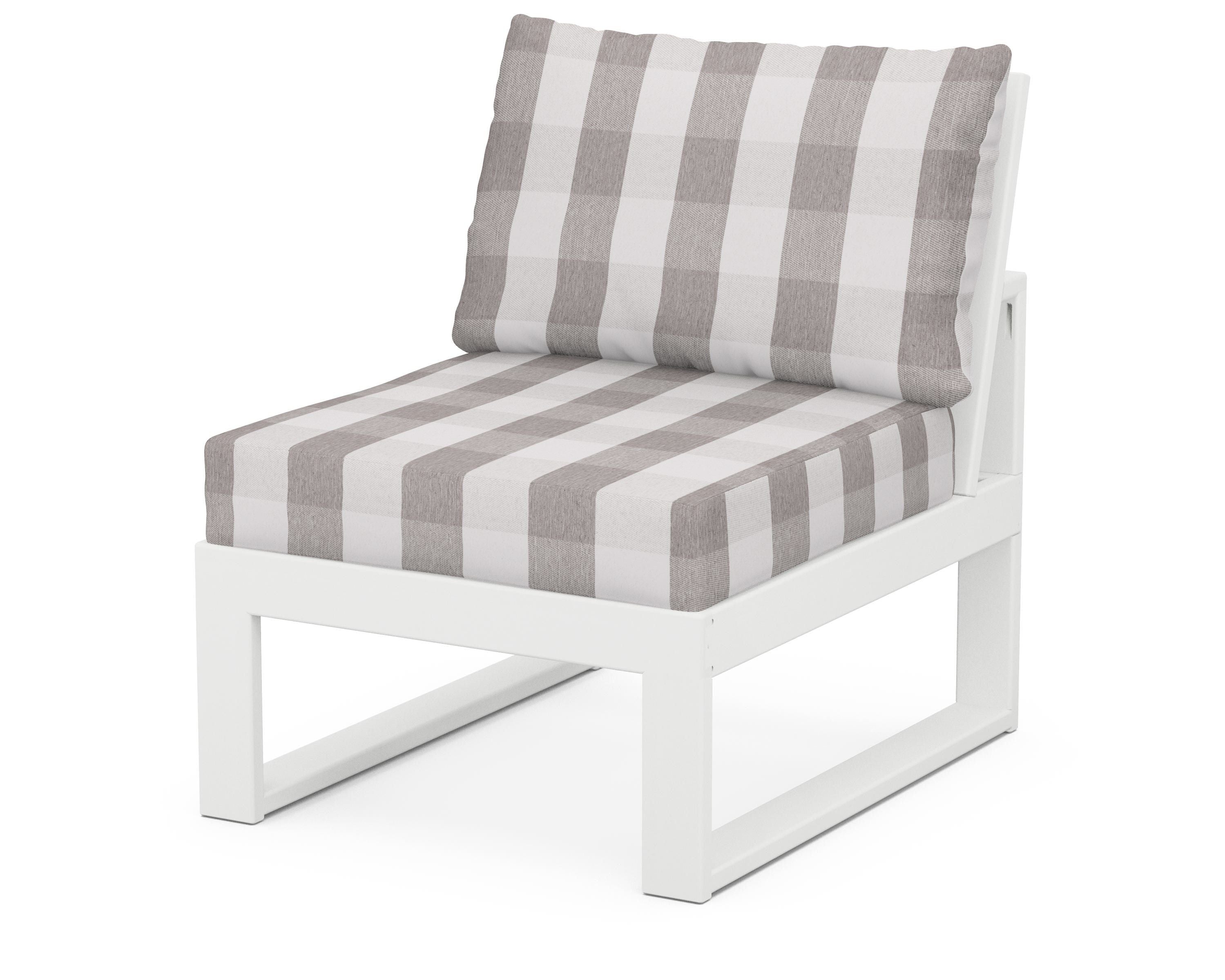 Unbranded Modular Armless Chair in White / Buffalo Plaid Grey Mist