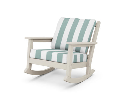 POLYWOOD® Chippendale Deep Seating Rocking Chair in Sand / Cabana Stripe Glacier Spa