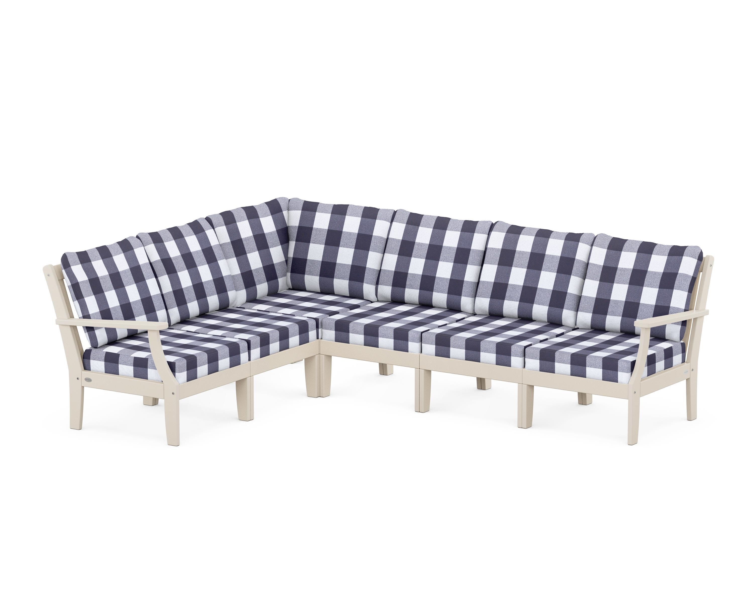POLYWOOD® Braxton Modular 6-Piece Deep Seating Set in Sand / Buffalo Plaid Navy