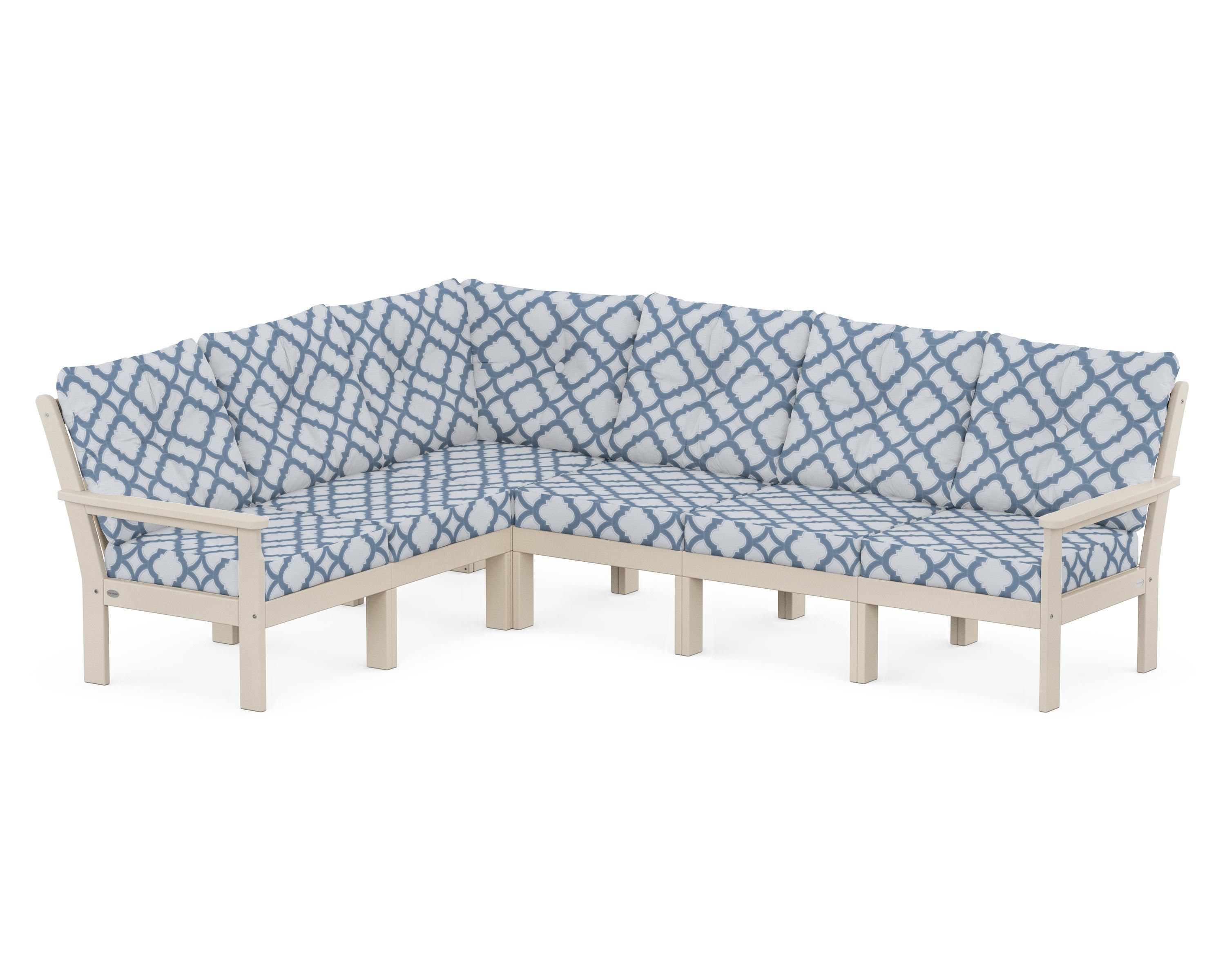 POLYWOOD® Vineyard 6-Piece Sectional in Sand / Trellis Sky Blue