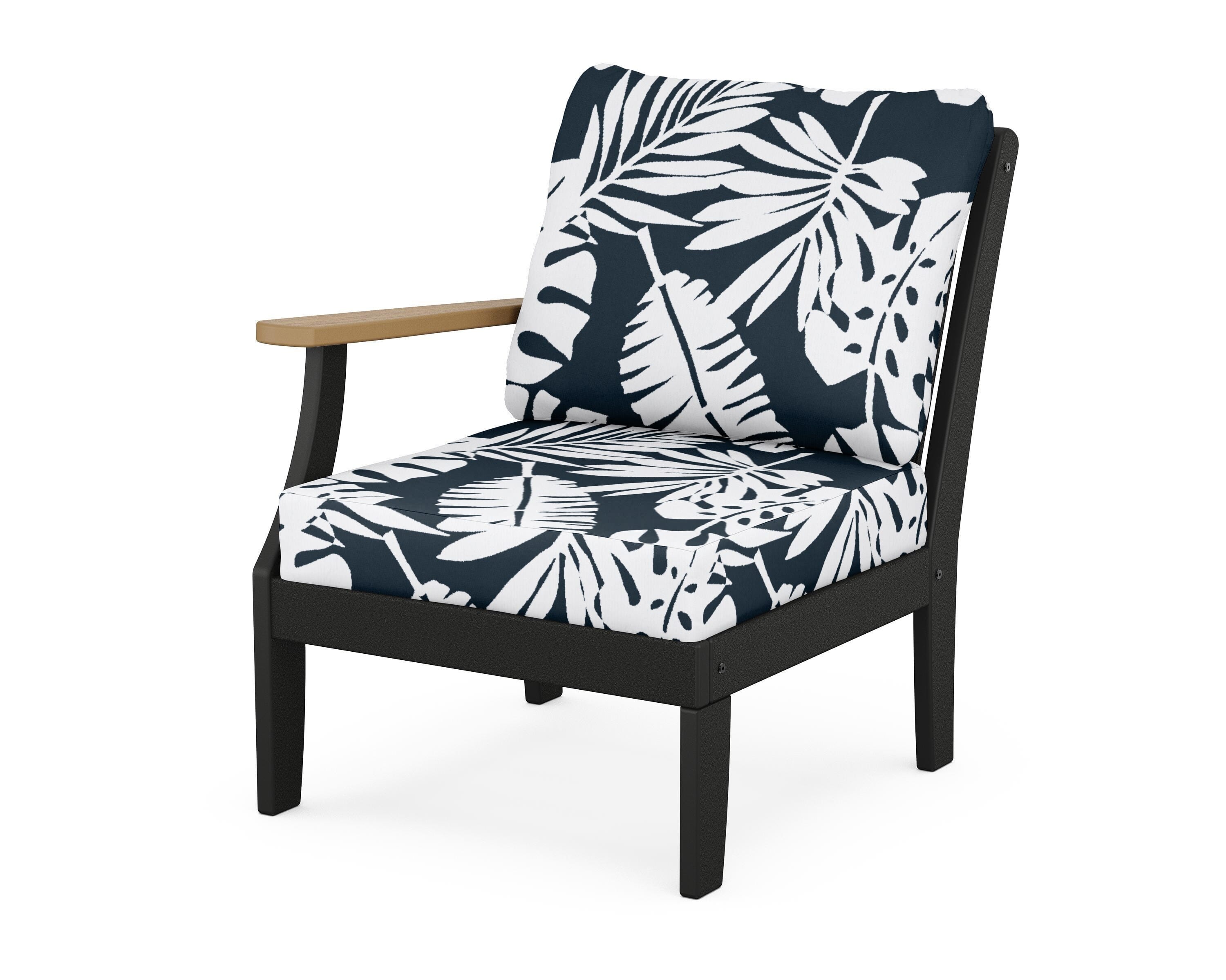 POLYWOOD® Braxton Modular Left Arm Chair in Black / Natural / Leaf Marine Indigo