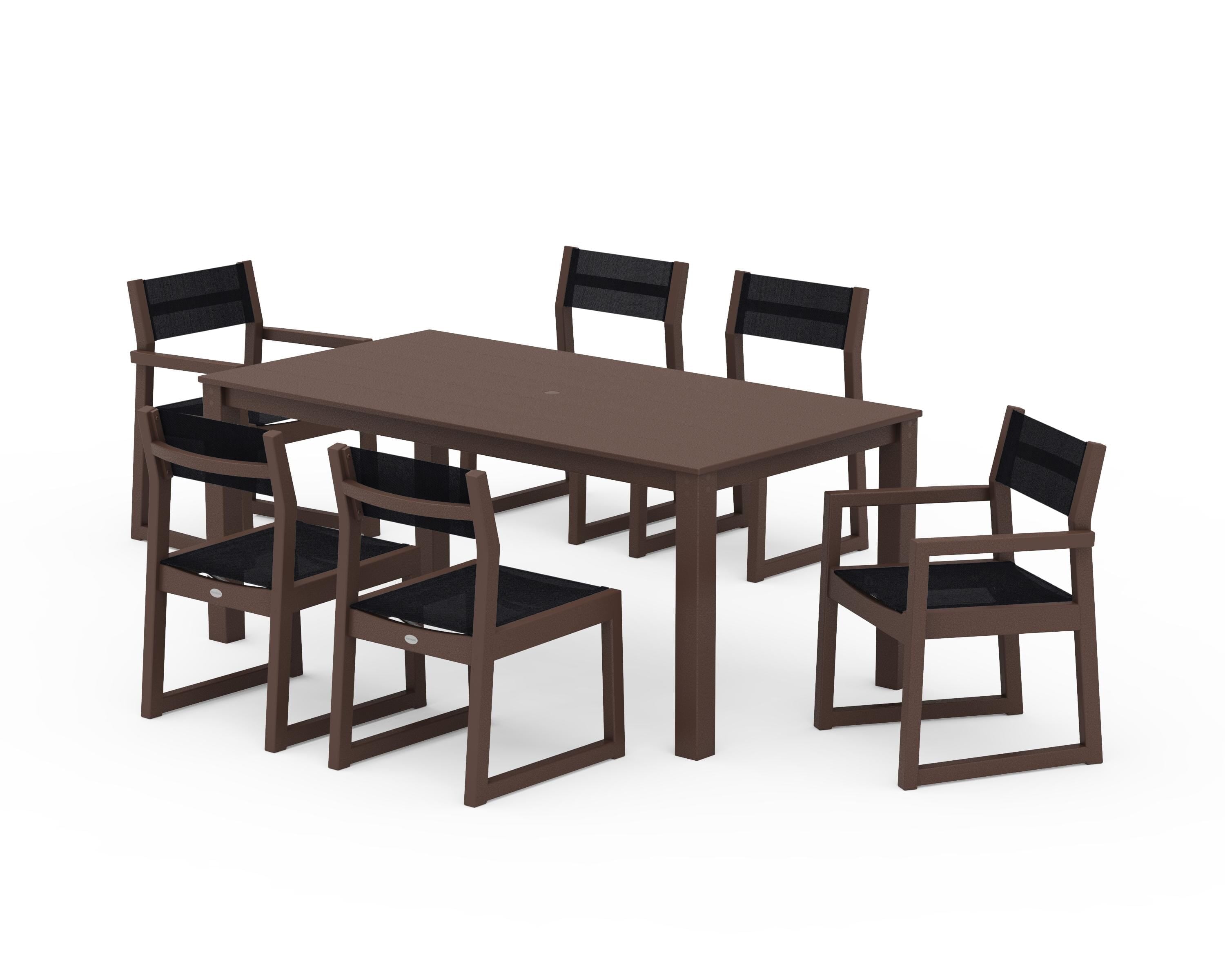 POLYWOOD® EDGE Sling 7-Piece Parsons Dining Set in Mahogany / Black Sling