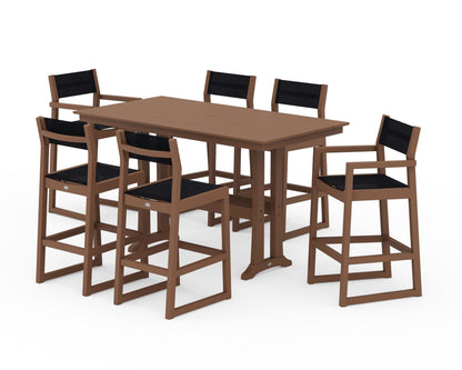 POLYWOOD® EDGE Sling 7-Piece Farmhouse Bar Set with Trestle Legs in Teak / Black Sling
