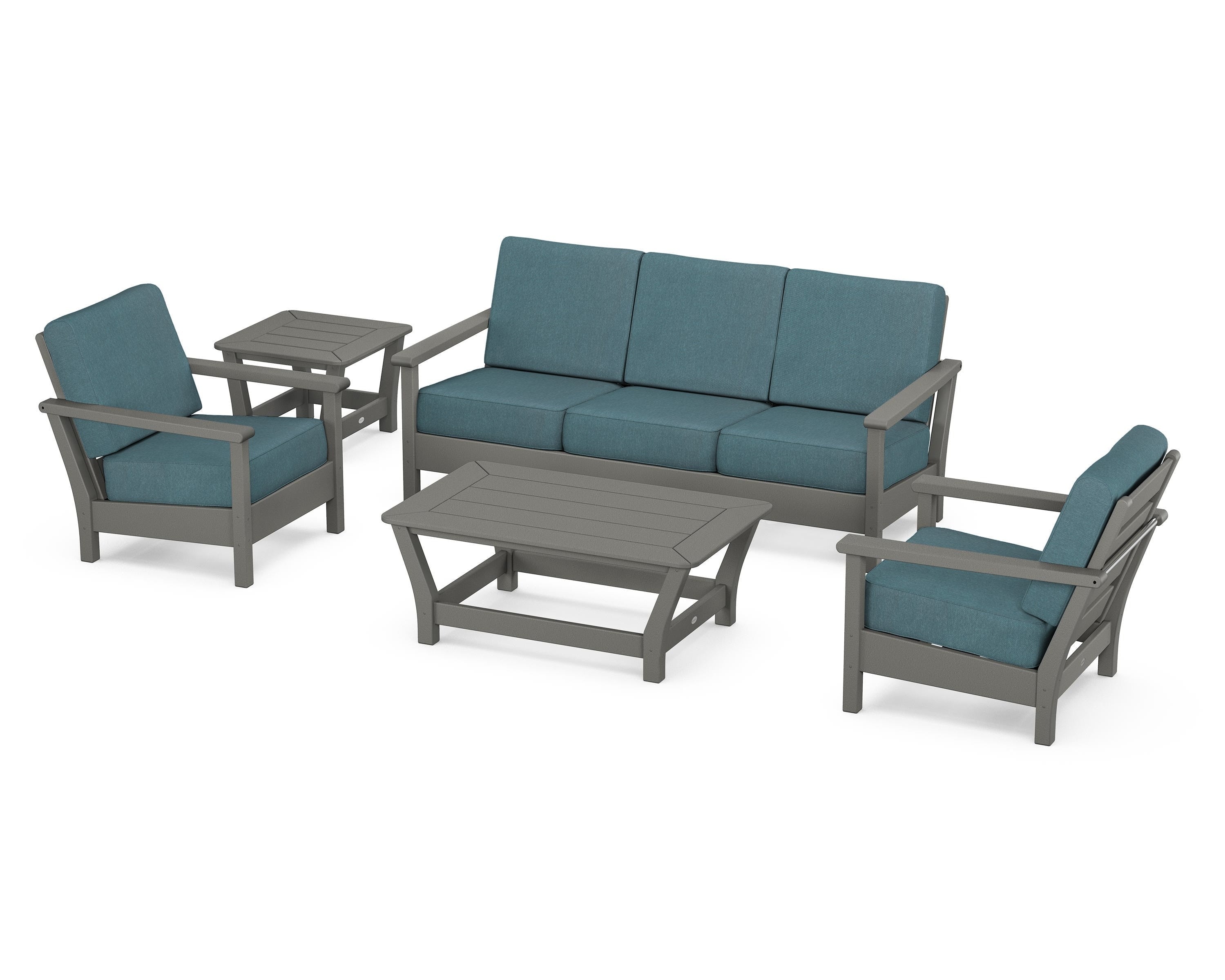 POLYWOOD® Harbour 5-Piece Deep Seating Set in Slate Grey / Ocean Teal