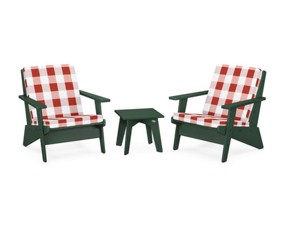 POLYWOOD® Riviera Modern Lounge 3-Piece Set in Green / Buffalo Plaid Crimson