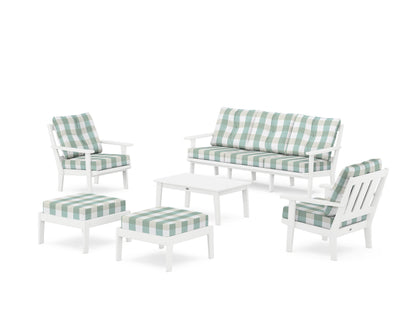 POLYWOOD® Oxford 6-Piece Lounge Sofa Set in White / Buffalo Plaid Glacier Spa