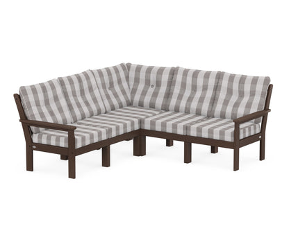 POLYWOOD® Vineyard 5-Piece Sectional in Mahogany / Buffalo Plaid Grey Mist