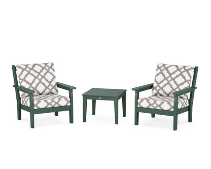POLYWOOD® Chippendale 3-Piece Deep Seating Set in Green / Trellis Grey Mist