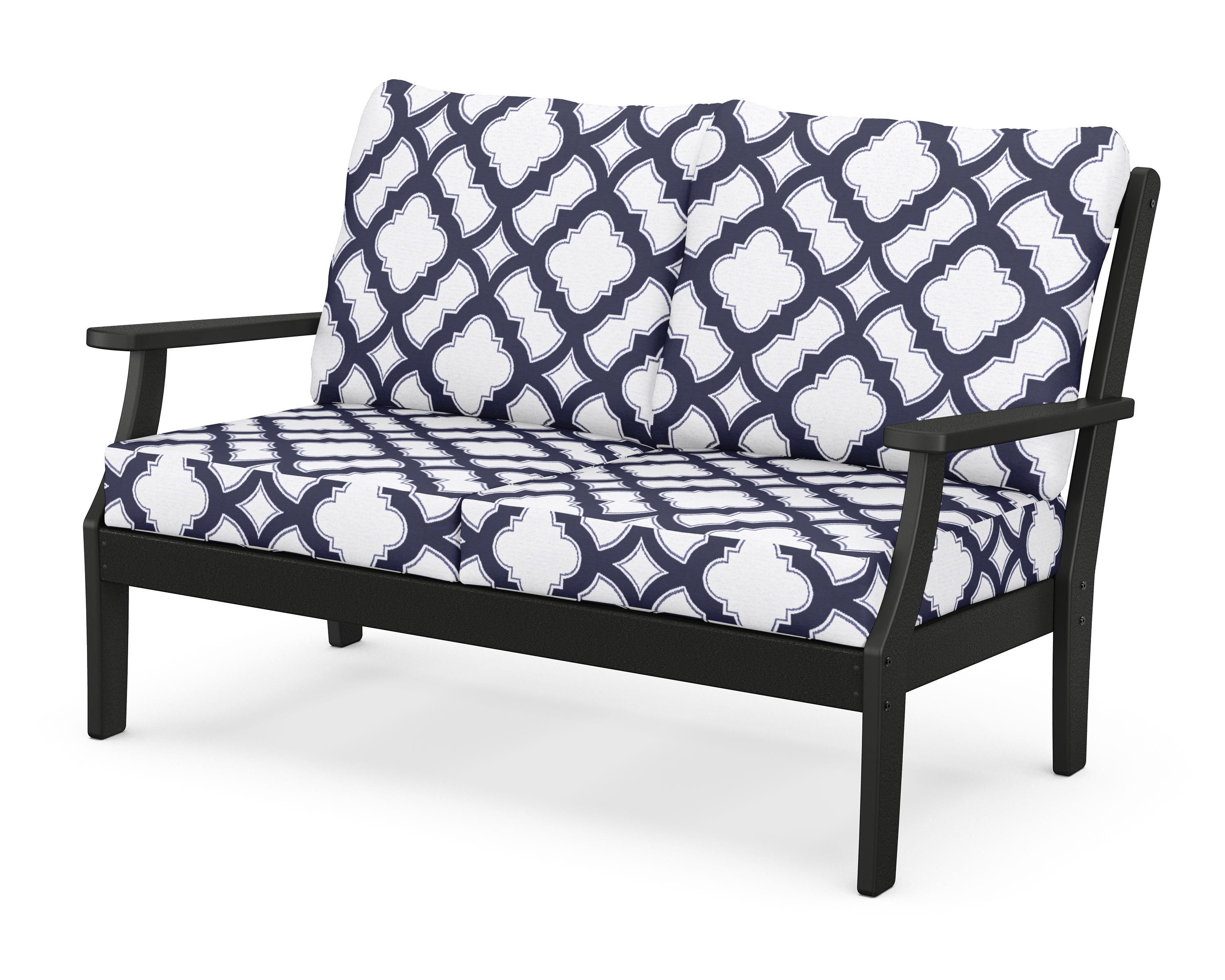 POLYWOOD® Braxton Deep Seating Loveseat in Black / Trellis Navy