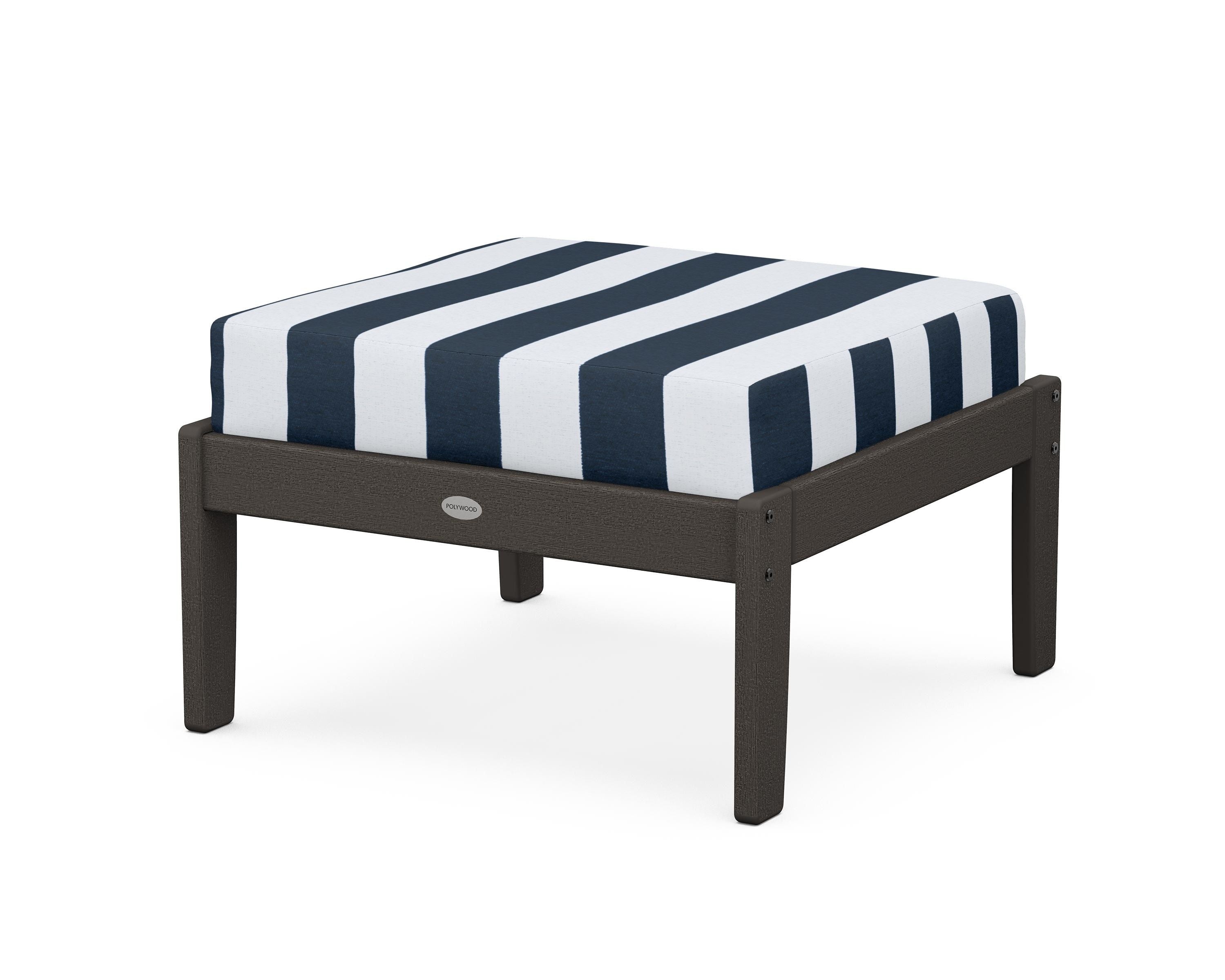 POLYWOOD® Braxton Deep Seating Ottoman in Vintage Coffee / Cabana Stripe Marine Indigo