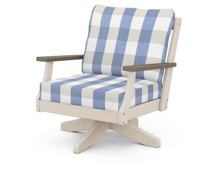 POLYWOOD® Braxton Deep Seating Swivel Chair in Sand / Kona / Buffalo Plaid Sky Blue