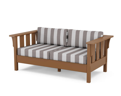 Martha Stewart by POLYWOOD® Acadia Deep Seating Loveseat in Teak / Cabana Stripe Grey Mist