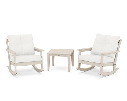 POLYWOOD® Vineyard 3-Piece Deep Seating Rocker Set in Sand / Natural Linen