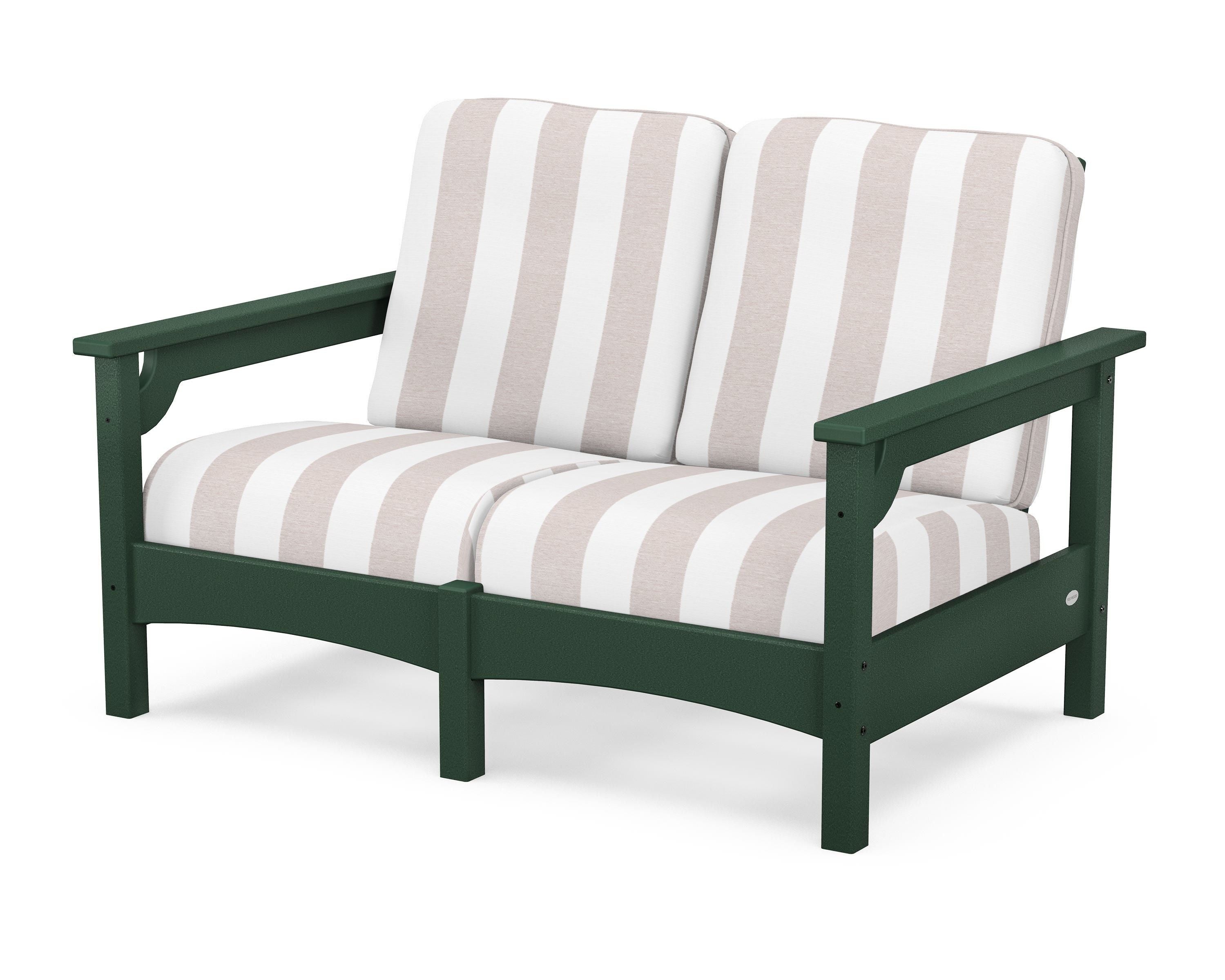POLYWOOD® Club Loveseat in Green / Cabana Stripe Dune Burlap