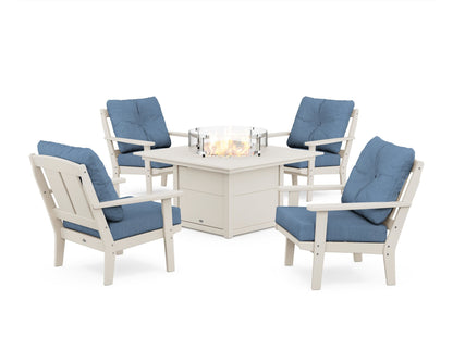 POLYWOOD® Mission 5-Piece Deep Seating Set with Fire Pit Table in Sand / Sky Blue