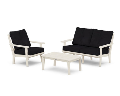POLYWOOD® Oxford 3-Piece Deep Seating Set with Loveseat in Sand / Midnight Linen
