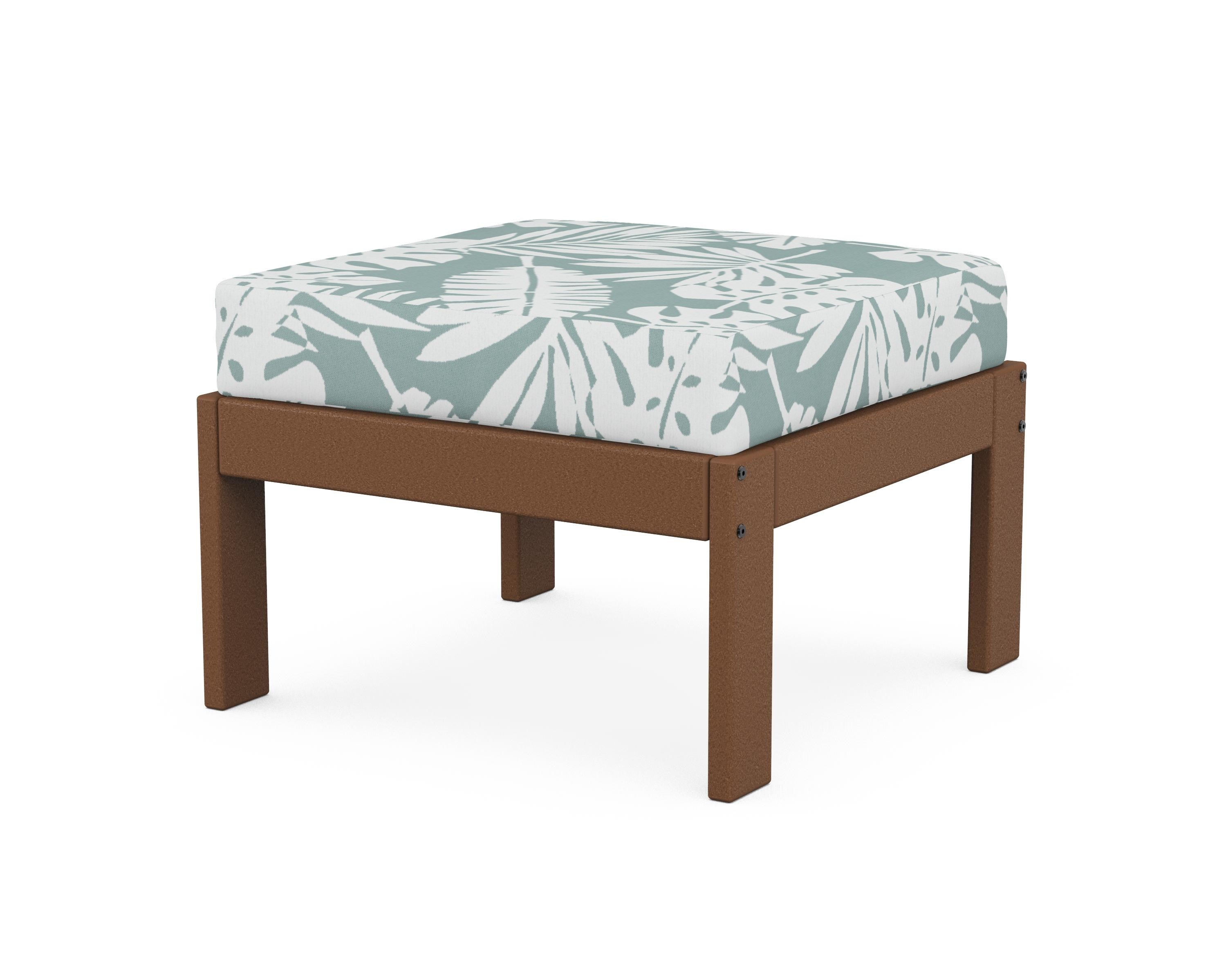 POLYWOOD® Vineyard Modular Ottoman in Teak / Leaf Glacier Spa
