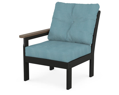 POLYWOOD® Vineyard Modular Left Arm Chair in Black / Kona / Lattice Sky Blue