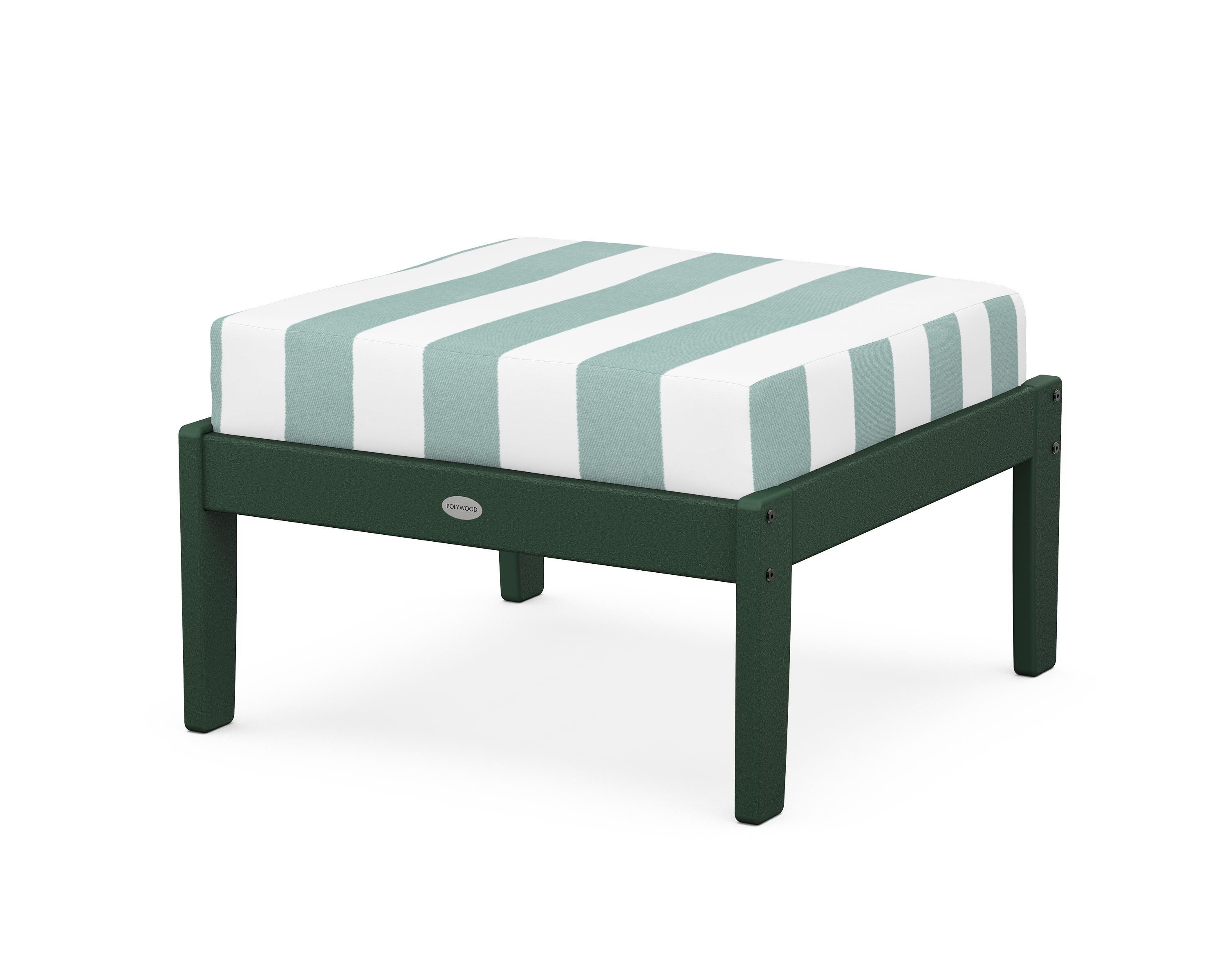 POLYWOOD® Braxton Deep Seating Ottoman in Green / Cabana Stripe Glacier Spa