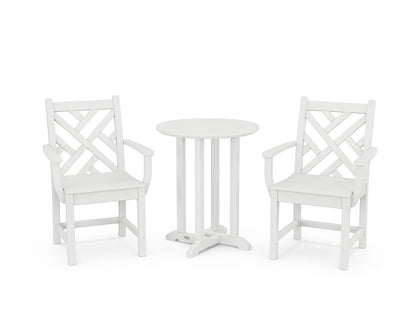 POLYWOOD® Chippendale 3-Piece Round Bistro Dining Set in White