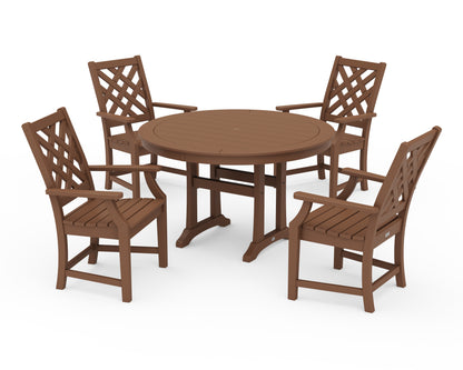 Country Living Wovendale 5-Piece Round Dining Set with Trestle Legs in Teak