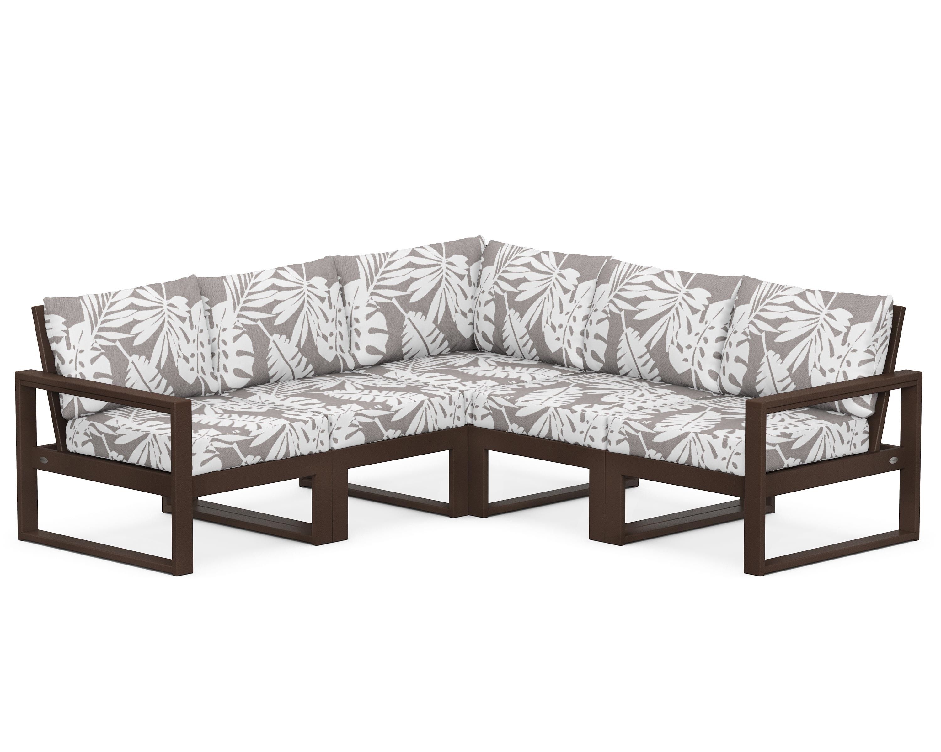 POLYWOOD® EDGE 5-Piece Modular Deep Seating Set in Mahogany / Leaf Grey Mist