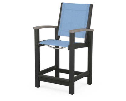 POLYWOOD® Coastal Counter Chair in Black / Driftwood / Poolside Sling