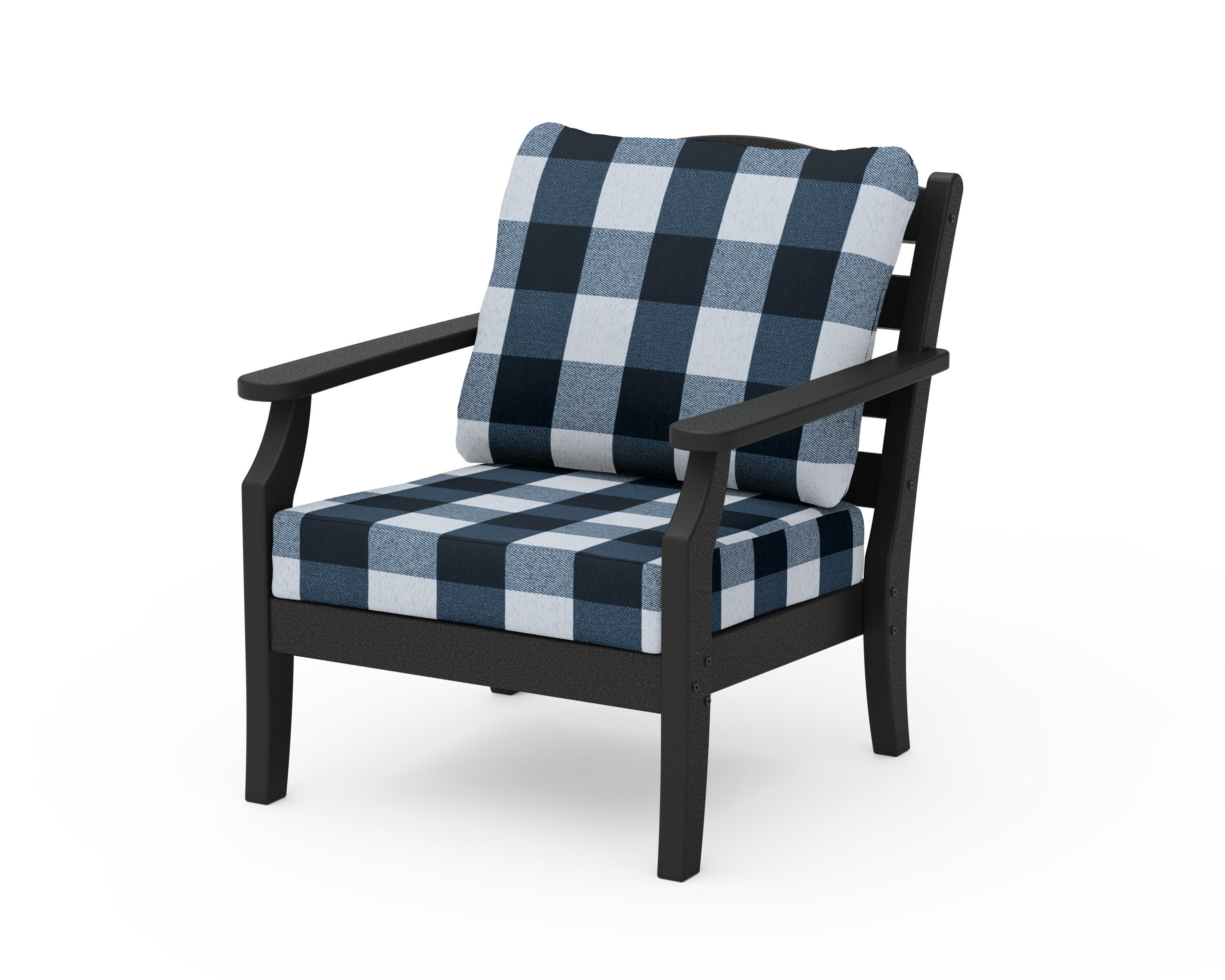 Draper James™ by  POLYWOOD® Savannah Deep Seating Chair in Black / Buffalo Plaid Marine Indigo