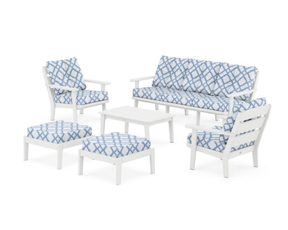 POLYWOOD® Lakeside 6-Piece Lounge Sofa Set in White / Trellis Sky Blue