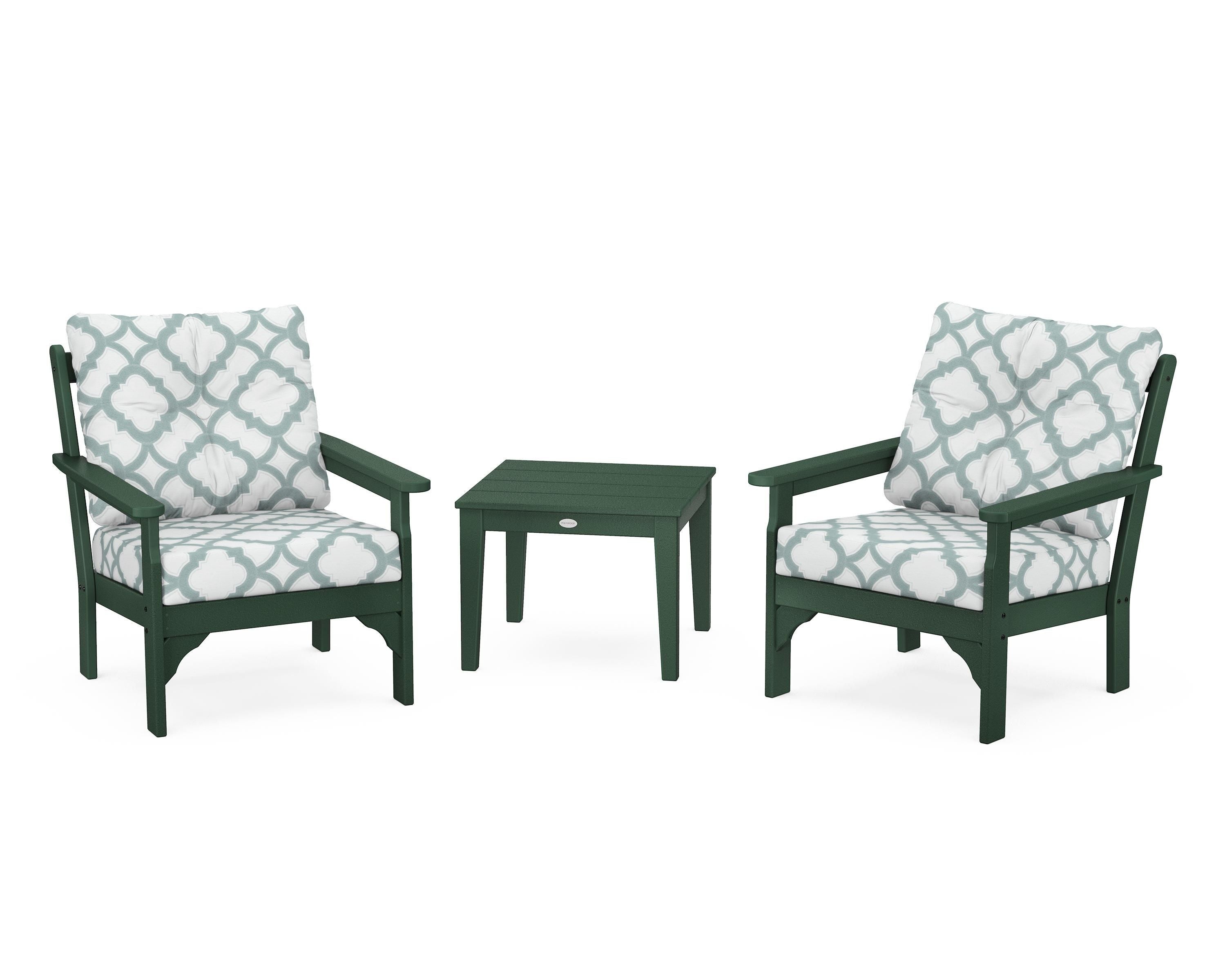 POLYWOOD® Vineyard 3-Piece Deep Seating Set in Green / Trellis Glacier Spa