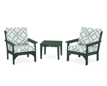 POLYWOOD® Vineyard 3-Piece Deep Seating Set in Green / Trellis Glacier Spa
