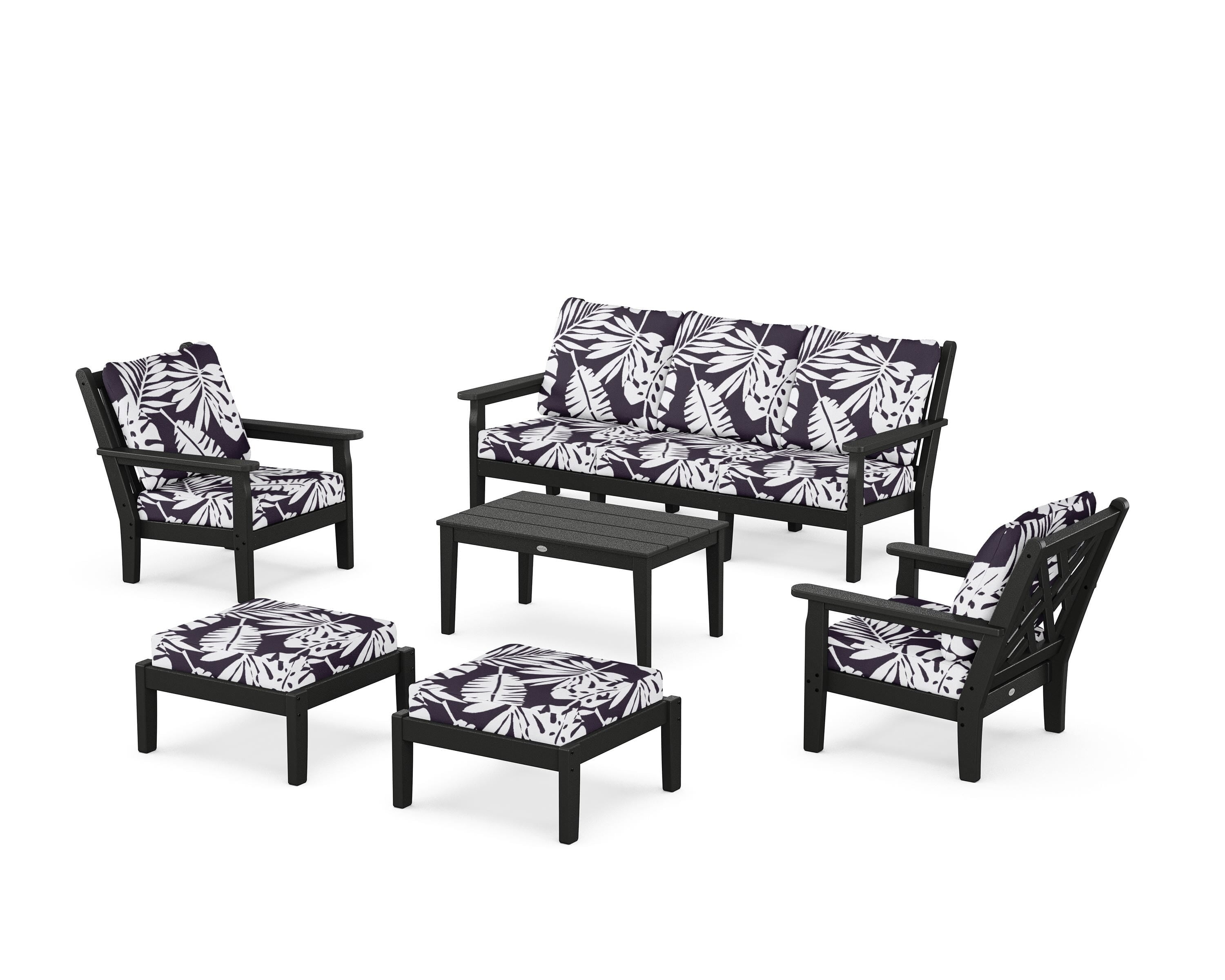 POLYWOOD® Chippendale 6-Piece Lounge Sofa Set in Black / Leaf Navy