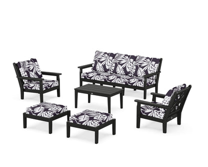 POLYWOOD® Chippendale 6-Piece Lounge Sofa Set in Black / Leaf Navy