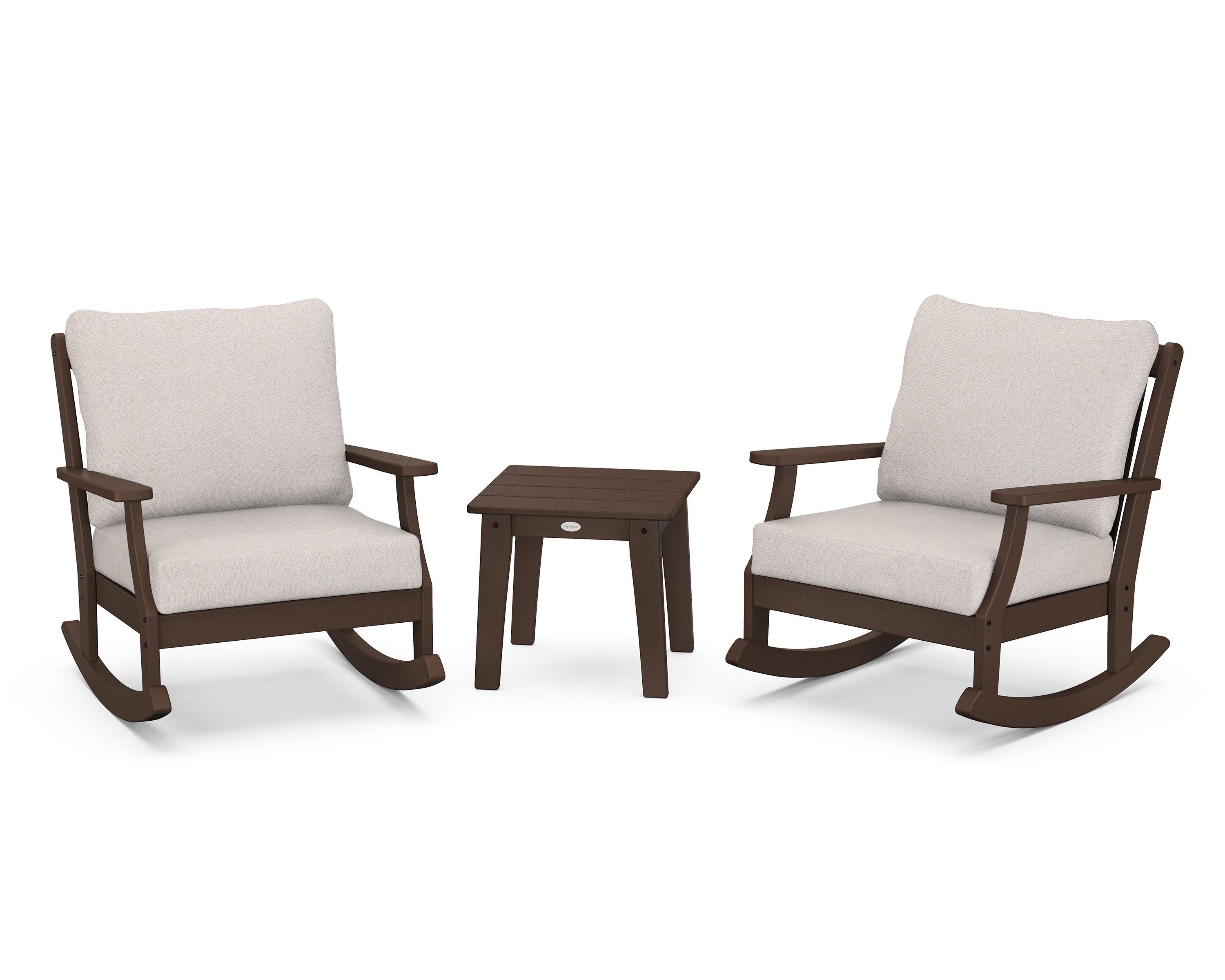 POLYWOOD® Braxton 3-Piece Deep Seating Rocker Set in Mahogany / Dune Burlap