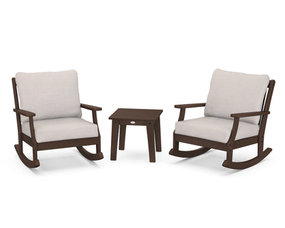 POLYWOOD® Braxton 3-Piece Deep Seating Rocker Set in Mahogany / Dune Burlap