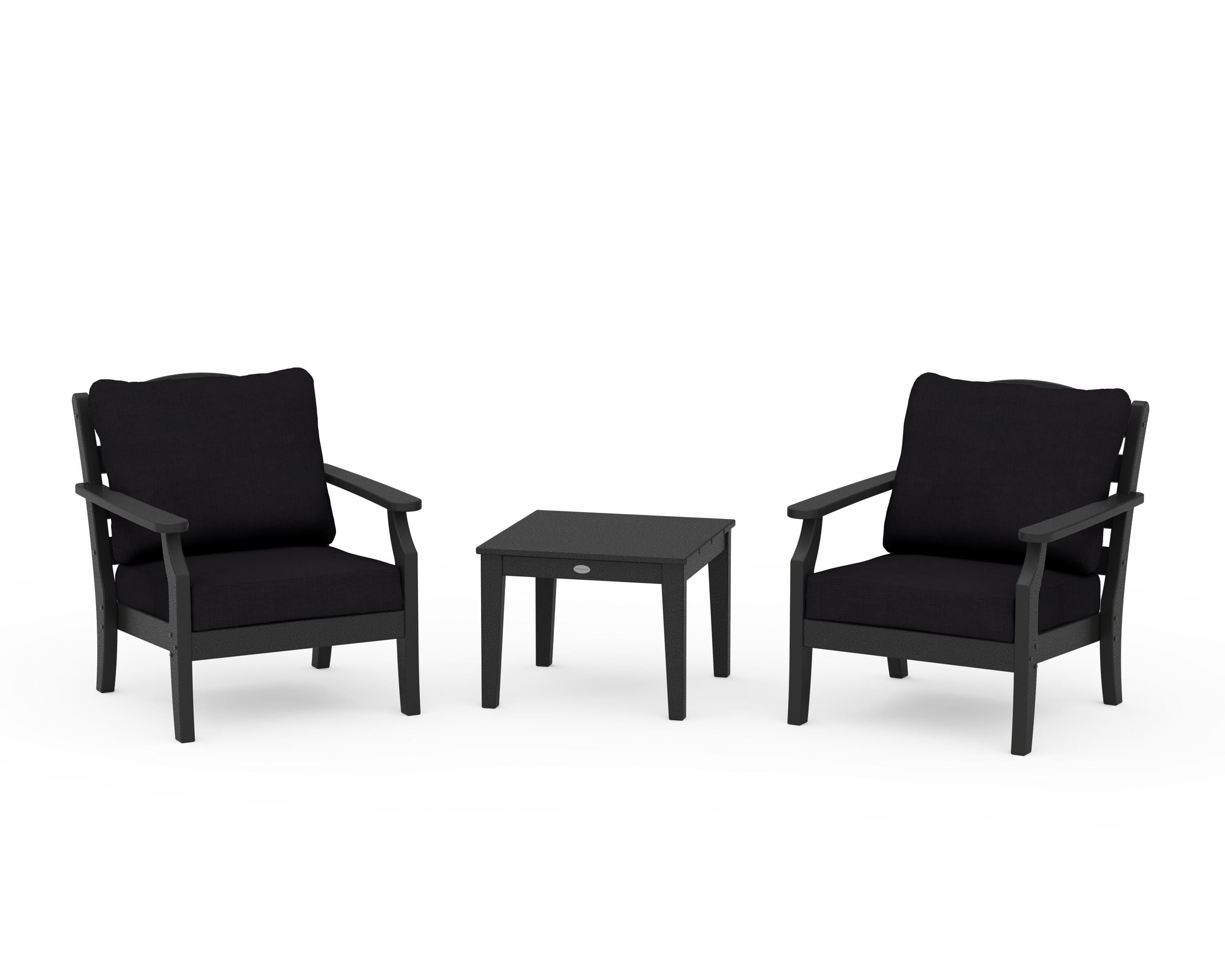 Draper James™ by  POLYWOOD® Savannah 3-Piece Deep Seating Set in Black / Midnight Linen