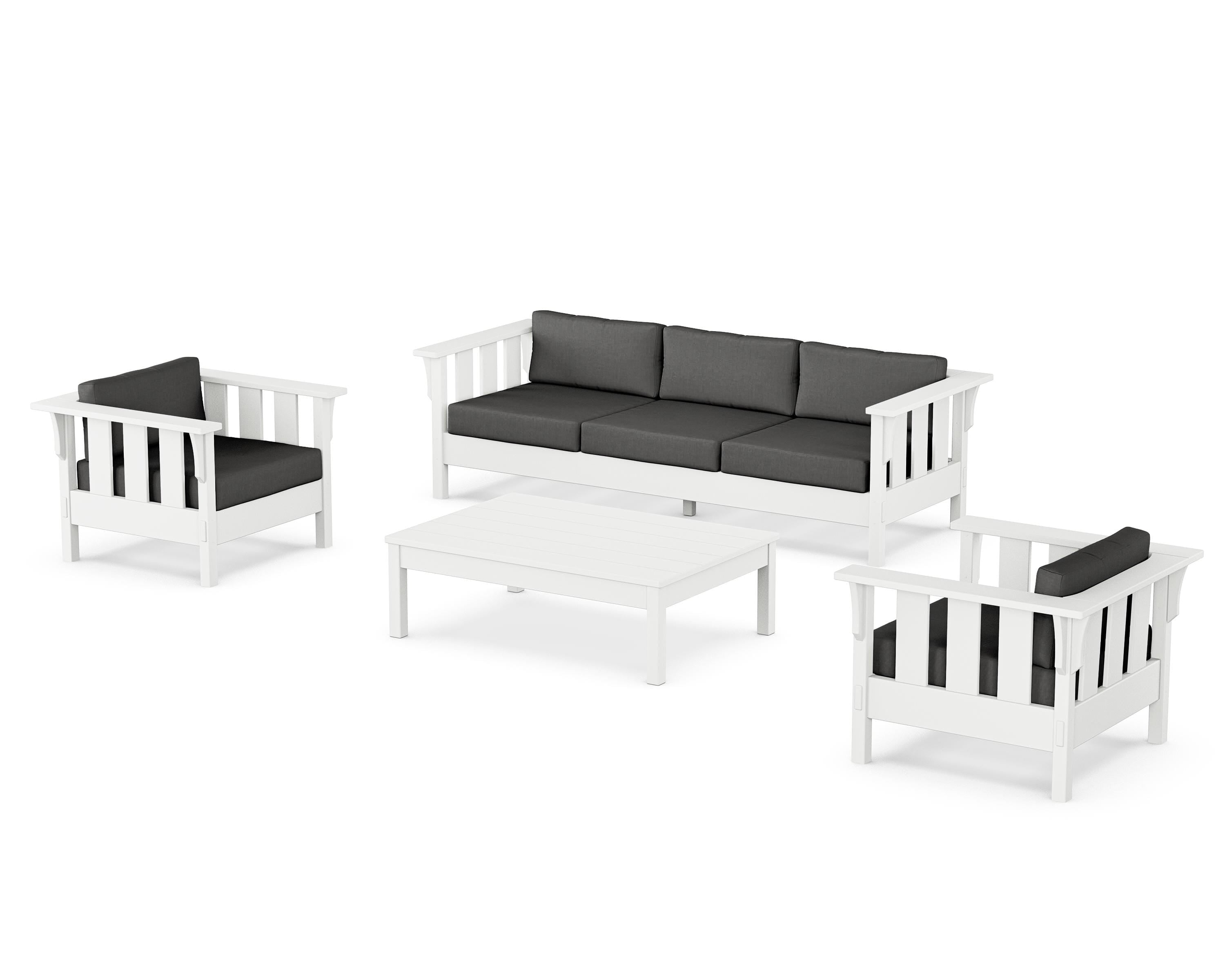 Martha Stewart by POLYWOOD® Acadia 4-Piece Deep Seating Set with Sofa in White / Spectrum Carbon