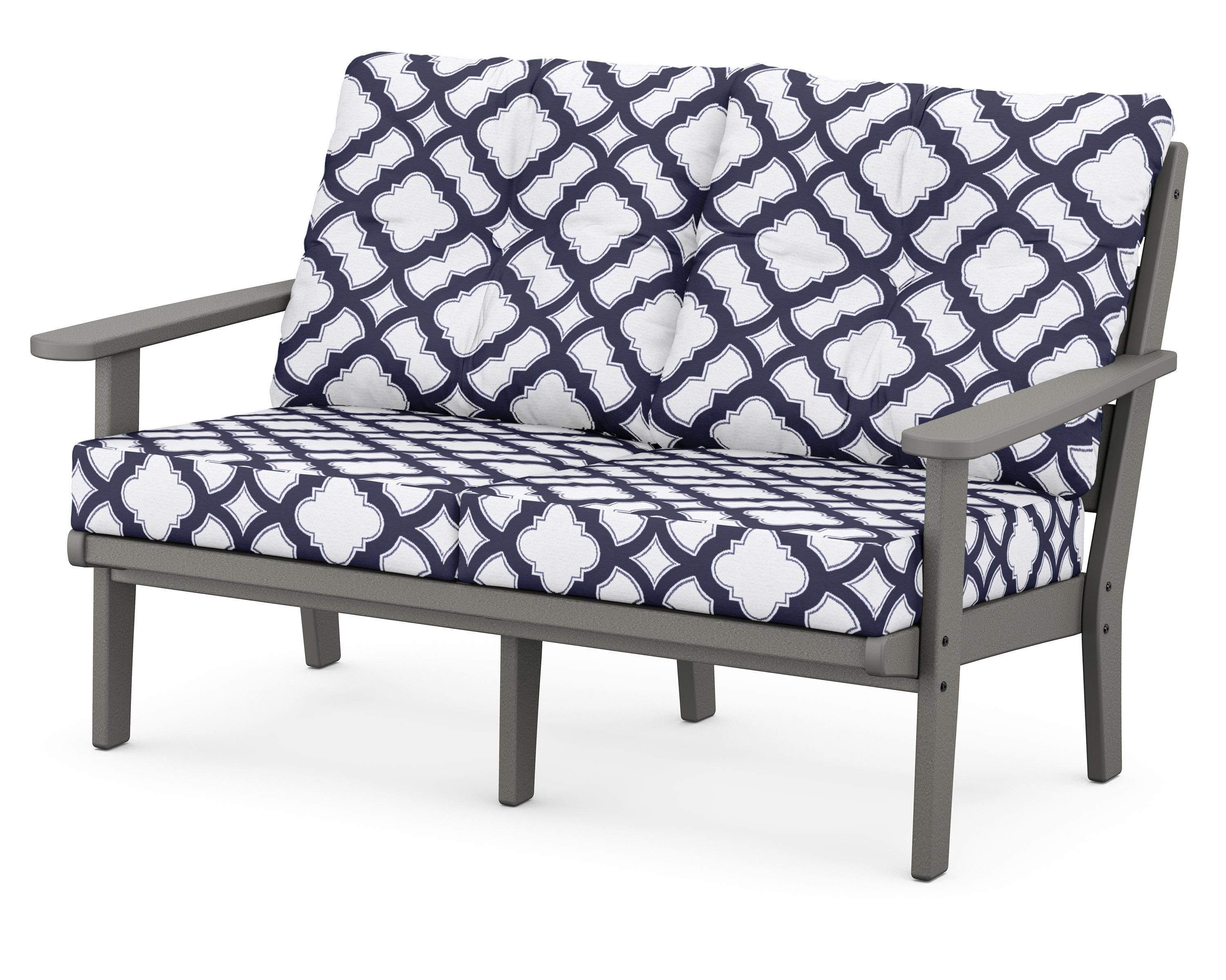 POLYWOOD® Lakeside Deep Seating Loveseat in Slate Grey / Trellis Navy