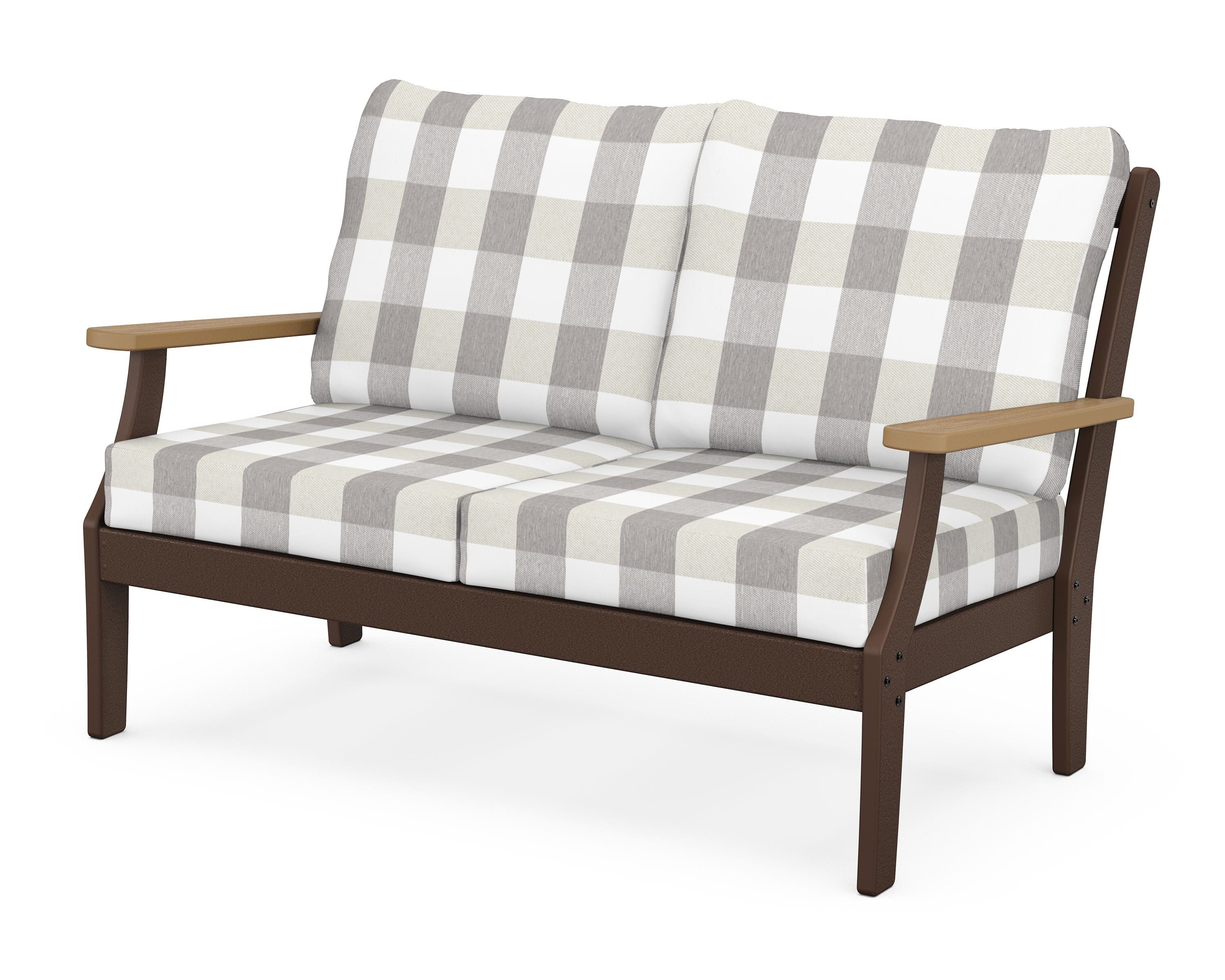 POLYWOOD® Braxton Deep Seating Loveseat in Mahogany / Natural / Buffalo Plaid Grey Mist