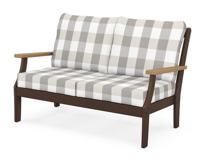 POLYWOOD® Braxton Deep Seating Loveseat in Mahogany / Natural / Buffalo Plaid Grey Mist