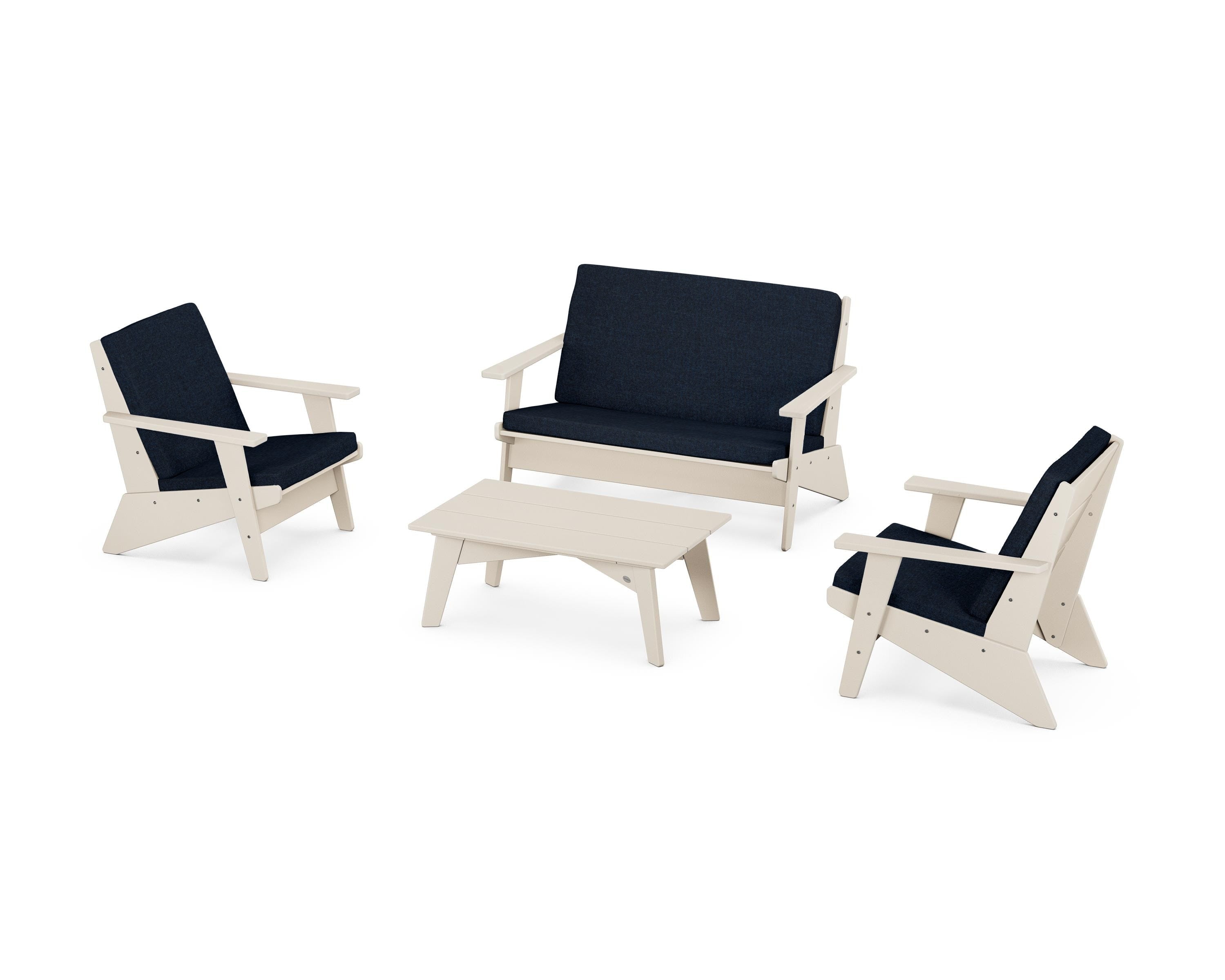 POLYWOOD® Riviera Modern Lounge 4-Piece Set in Sand / Marine Indigo