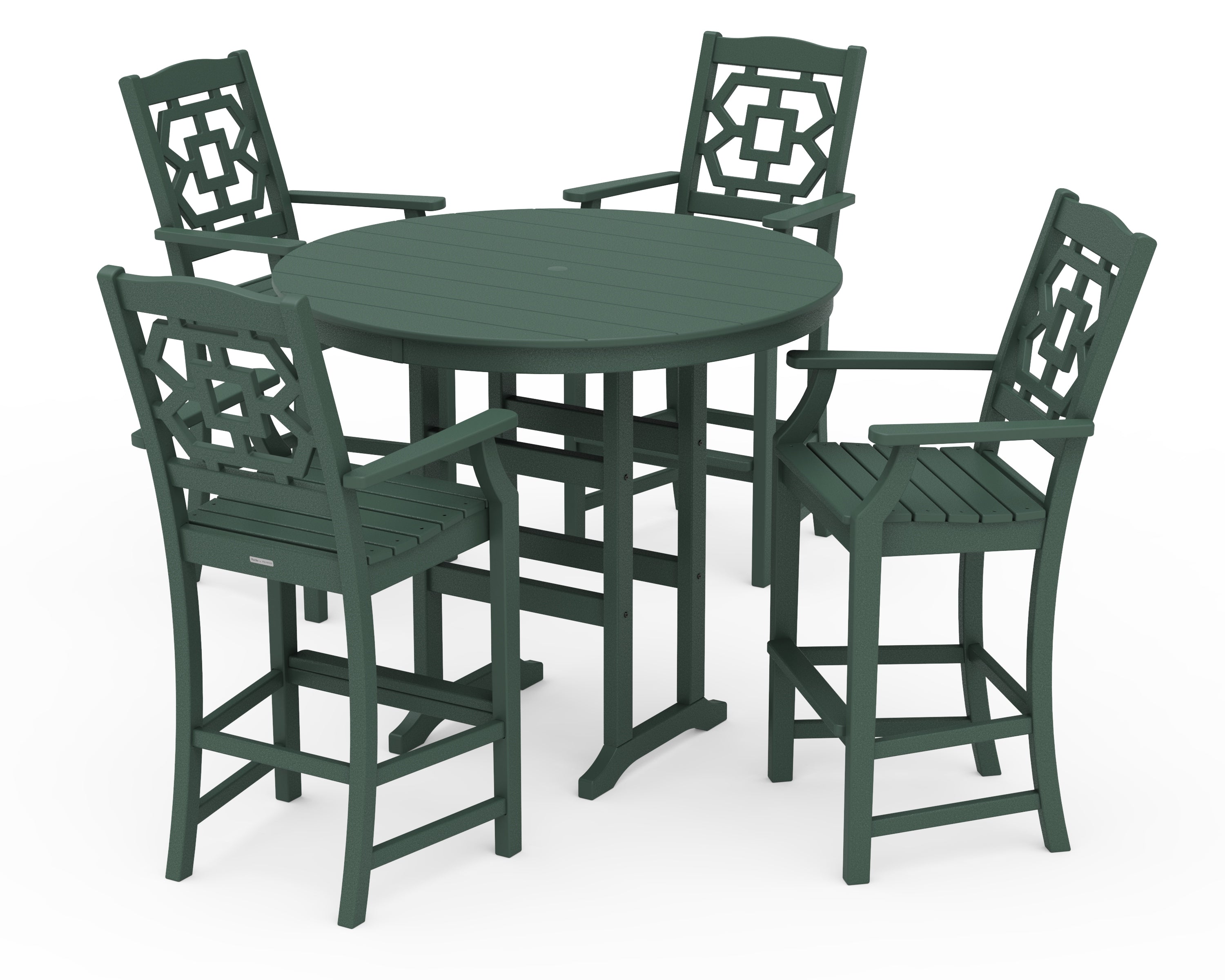 Martha Stewart by POLYWOOD® Chinoiserie 5-Piece Round Farmhouse Bar Set in Green