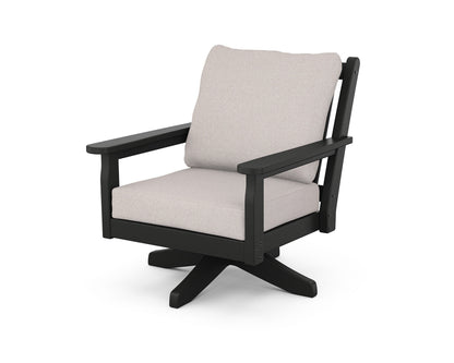 POLYWOOD® Chippendale Deep Seating Swivel Chair in Black / Dune Burlap