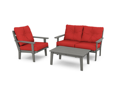POLYWOOD® Lakeside 3-Piece Deep Seating Set in Slate Grey / Crimson Linen